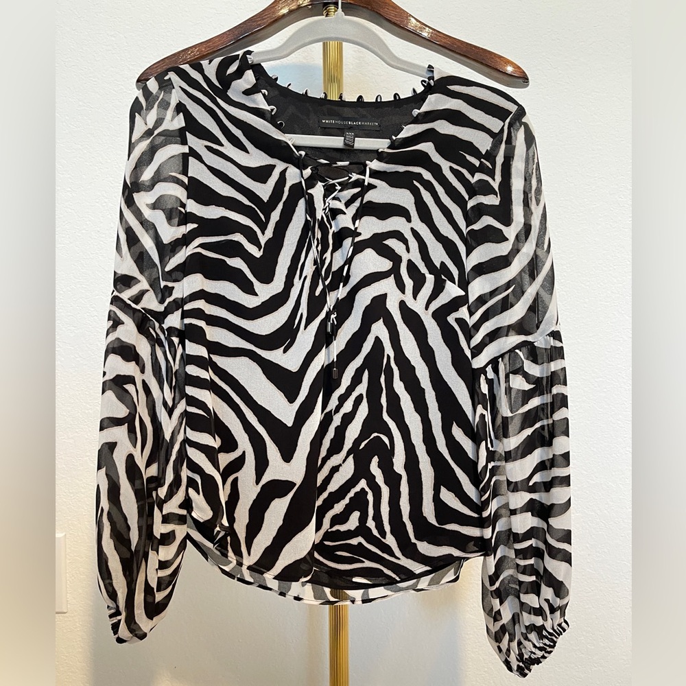 White House Black Market Zebra Print Blouse Size XXS